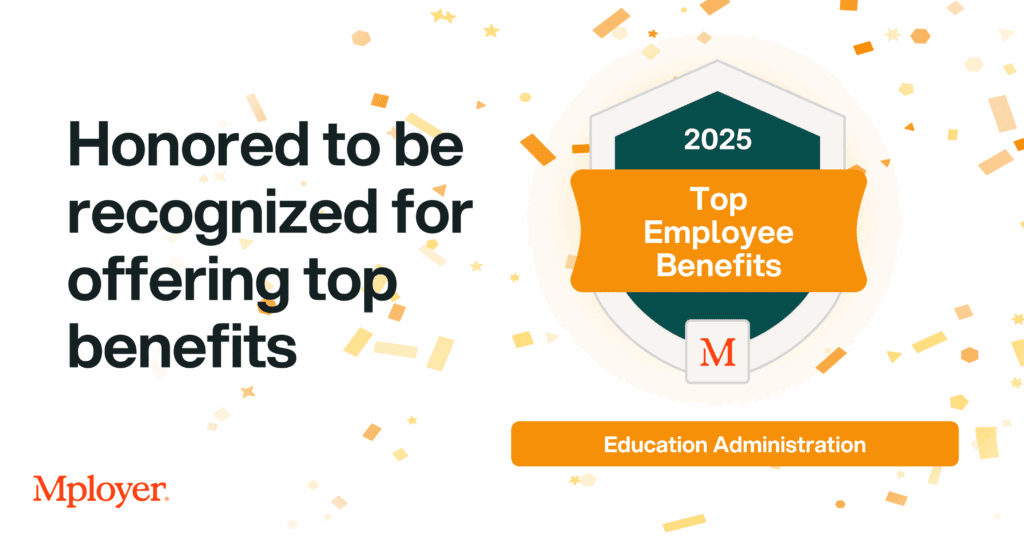 Mployer banner declaring that WES is Honored to be recognized by Mployer for offering top benefits in 2025.
