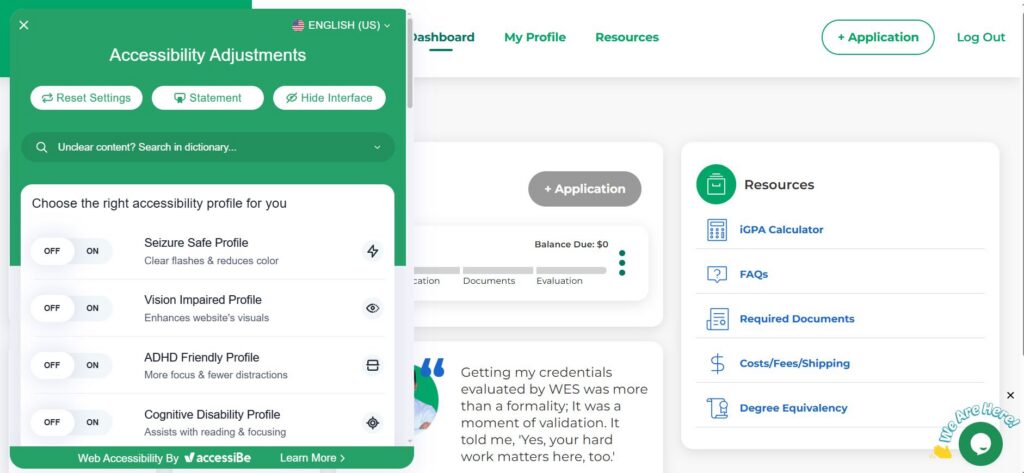 accessibility box on the left side