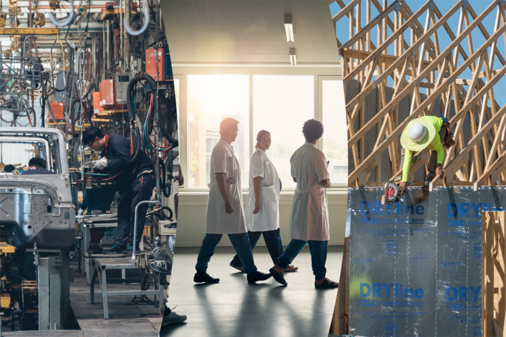 An autoworker, medical professionals and a construction worker all represent jobs that are often filled by immigrants.